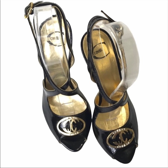 Just Cavalli Black and Gold Heels Size 6.5 - Picture 2 of 7